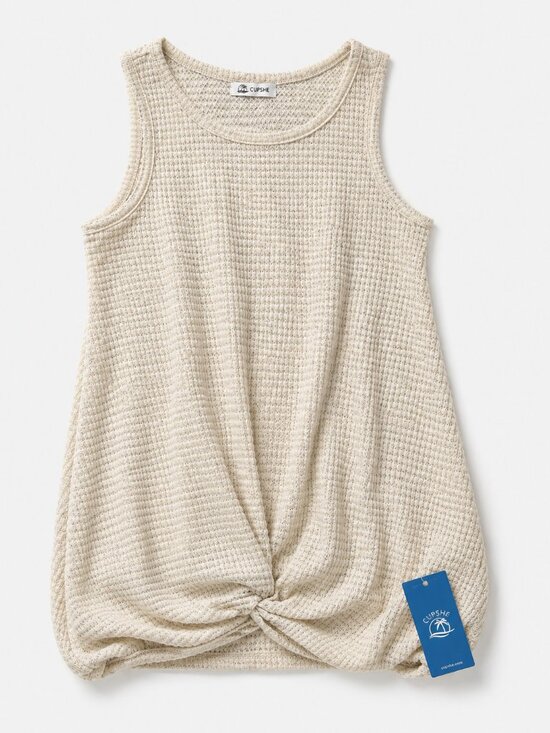CUPSHE Other - CUPSHE Beige Waffle Knit Front Twist Mini Beach Cover Up Dress NWT